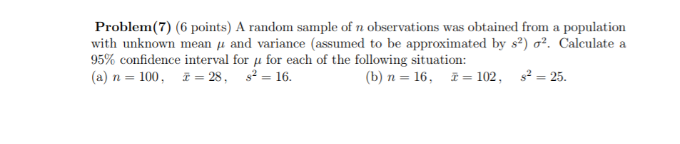 Solved Problem(7) (6 points) A random sample of n | Chegg.com