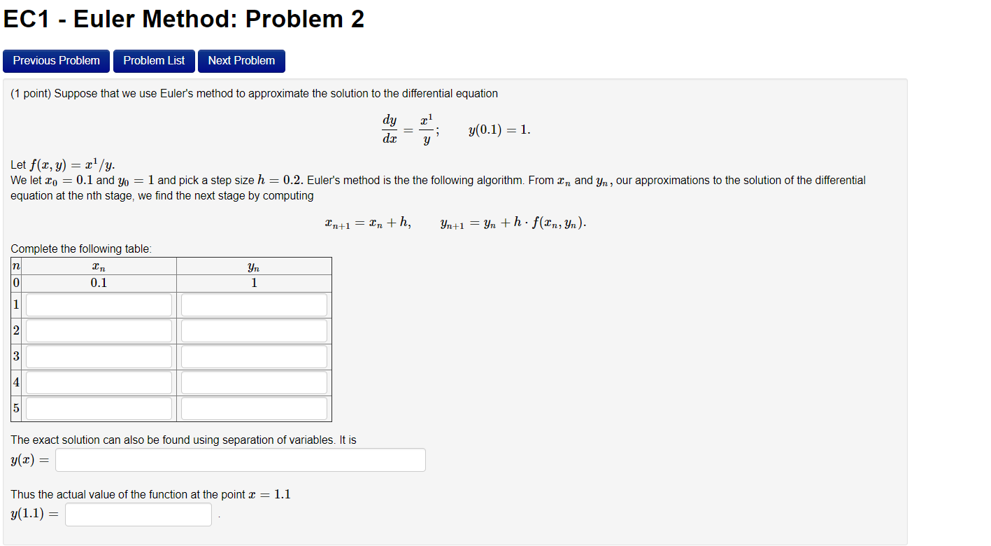 Solved EC1 - Euler Method: Problem 2 Previous Problem | Chegg.com