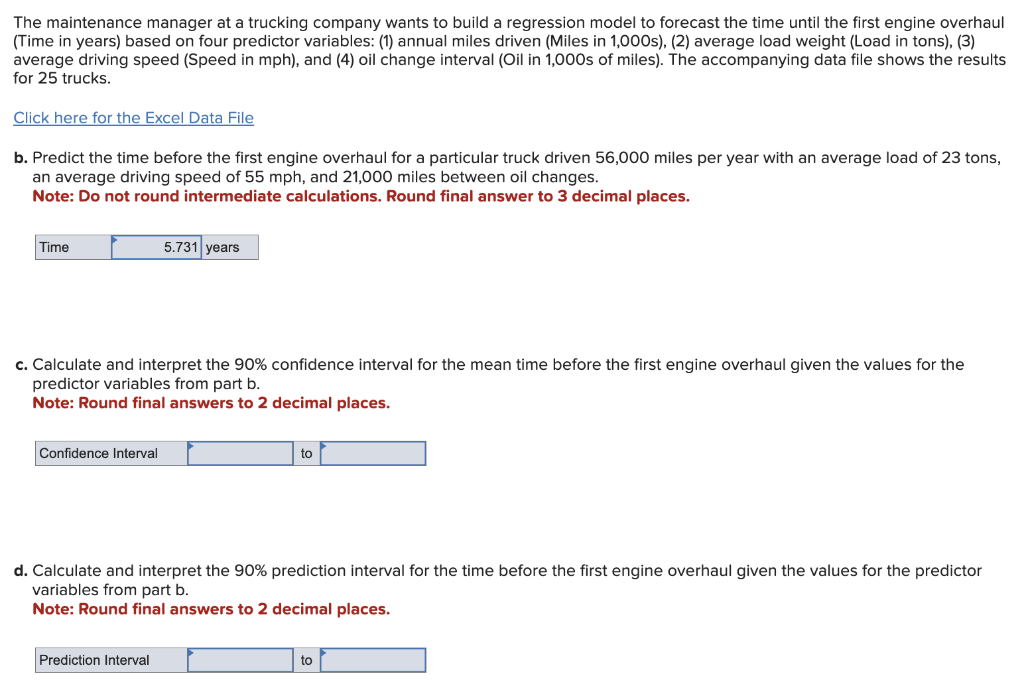 Solved The maintenance manager at a trucking company wants | Chegg.com