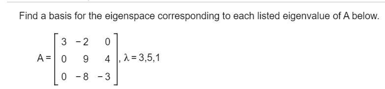 Solved A Basis For The Eigenspace Corresponding To 3 Is Chegg
