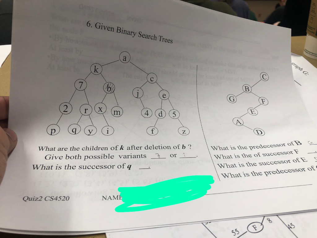 Solved 6. Given Binary Search Trees graph G What are the | Chegg.com