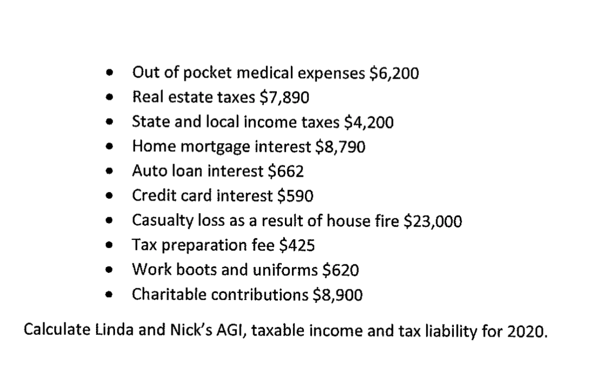 Solved Out of pocket medical expenses 6,200 Real estate