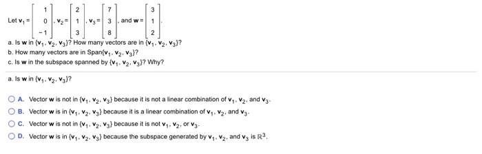 Solved a. Is win (v1.V2. V3)? How many vectors are in (. V2. | Chegg.com