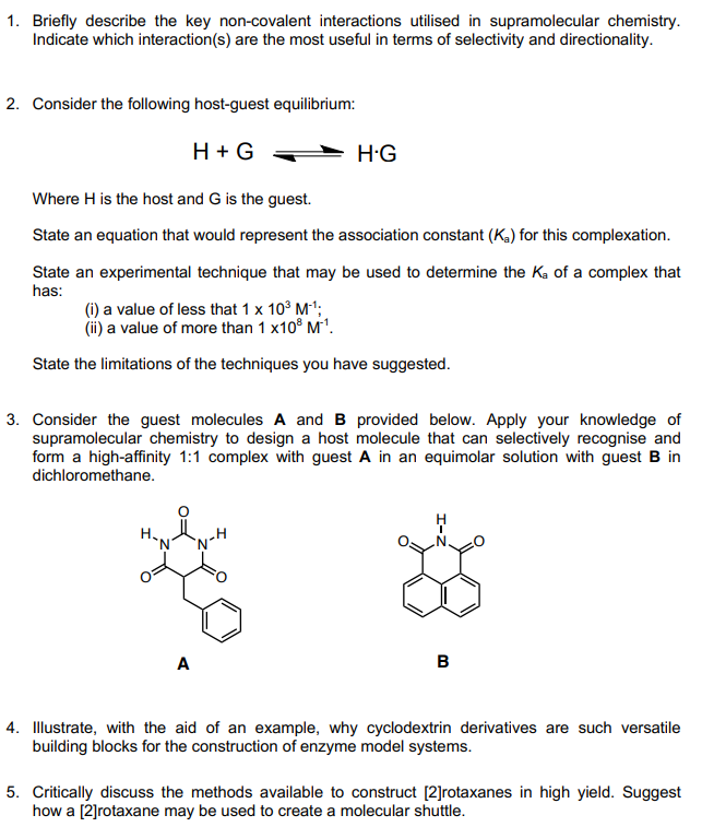 1. Briefly Describe The Key Non-covalent Interactions | Chegg.com