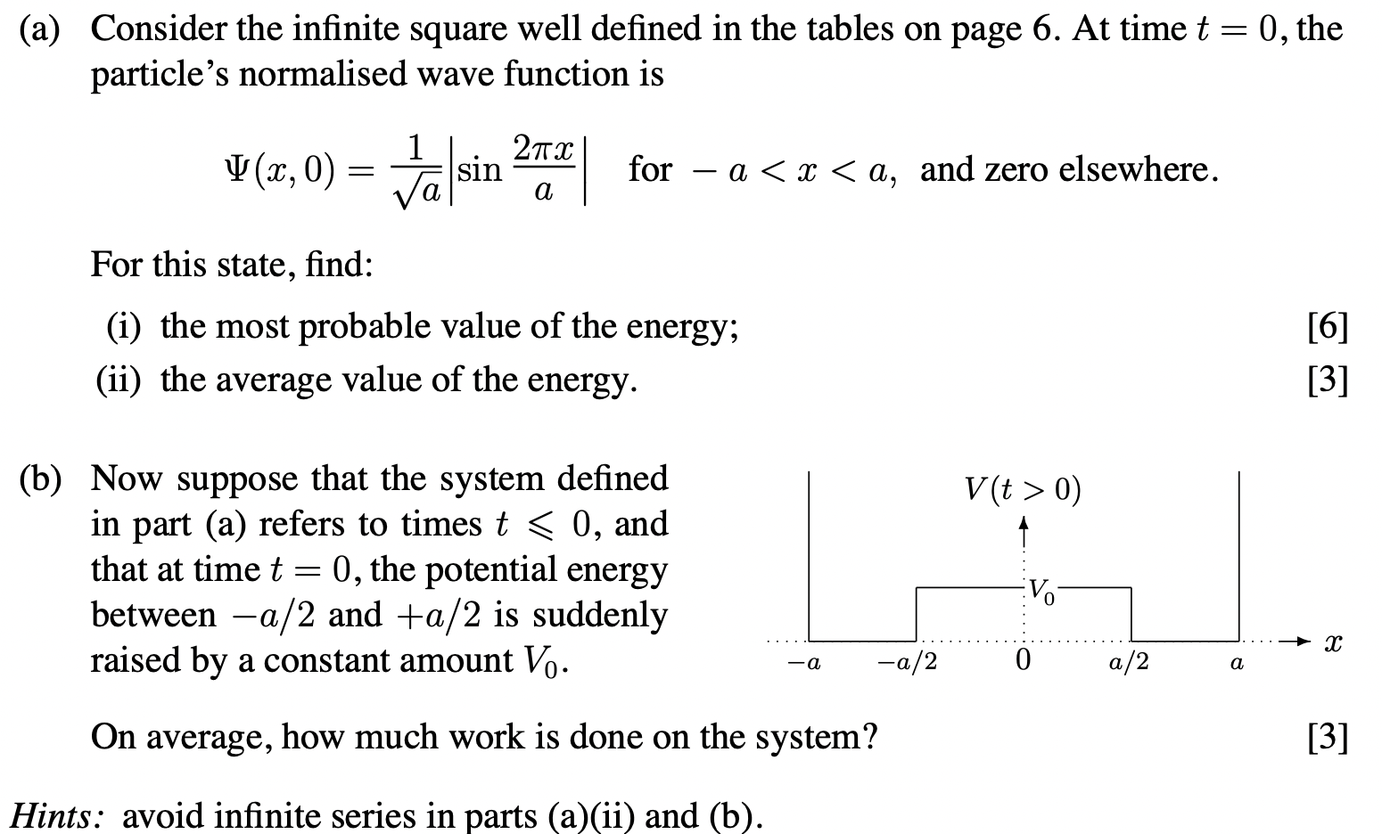 Solved = 0, the (a) Consider the infinite square well | Chegg.com