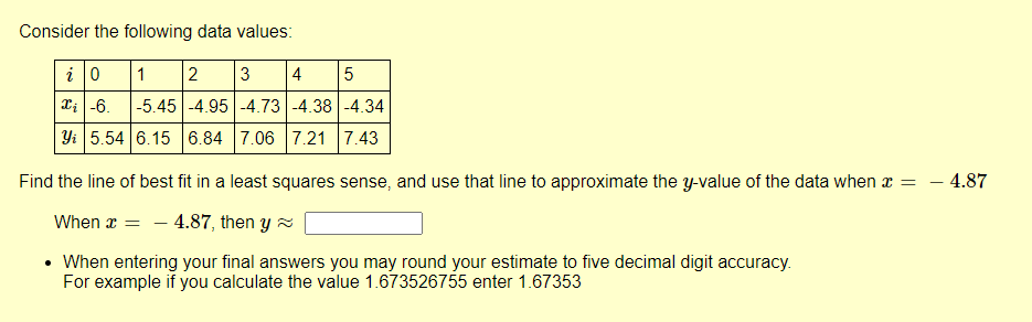 Solved Consider the following data values: i o 1 2 3 4 5 | Chegg.com