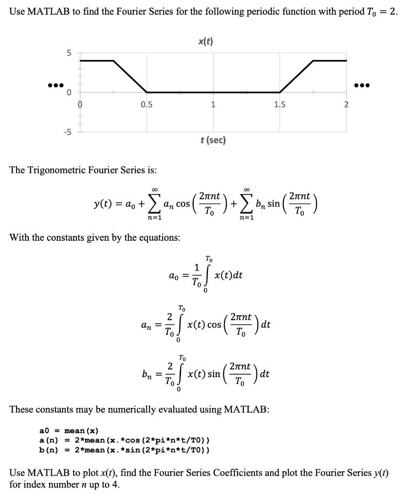 Solved Use MATLAB to find the Fourier Series for the | Chegg.com
