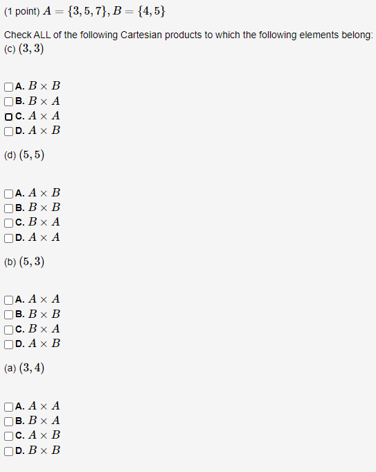 Solved (1 Point) A={3,5,7},B={4,5} Check ALL Of The | Chegg.com