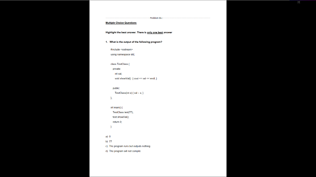 Solved .......... Problem 01 Multiple Choice Questions | Chegg.com