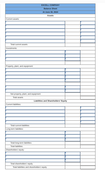 Solved Prepare a classified balance sheet for the Excell | Chegg.com