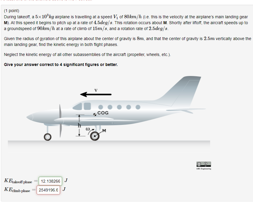 Solved (1 point) During takeoff, a 5x10²kg airplane is