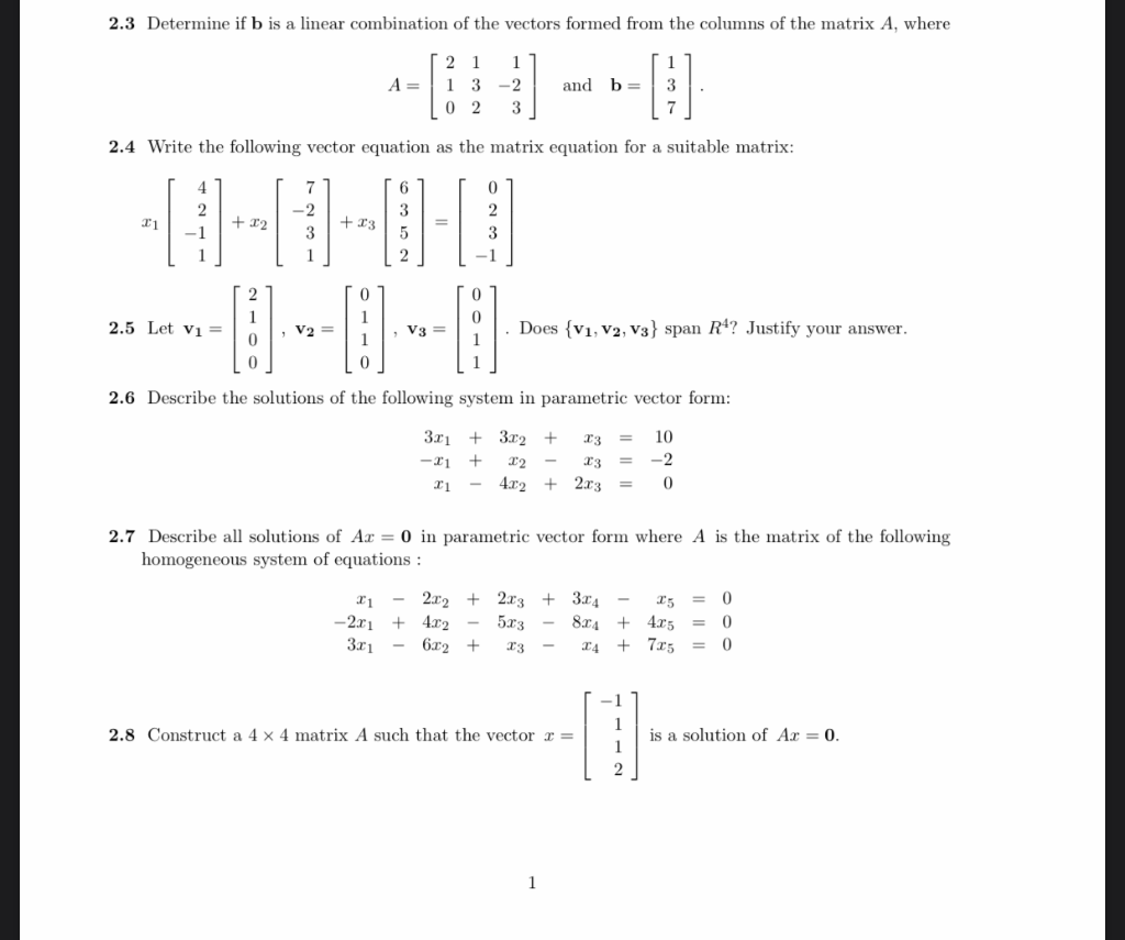 Solved 23 Determine If B Is A Linear Combination Of The 0386