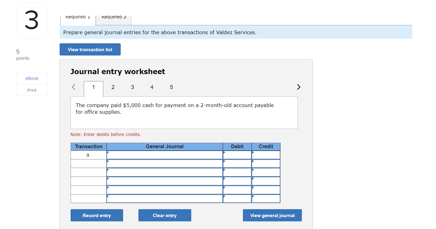 prepare general journal entries for the above transactions of valdez services