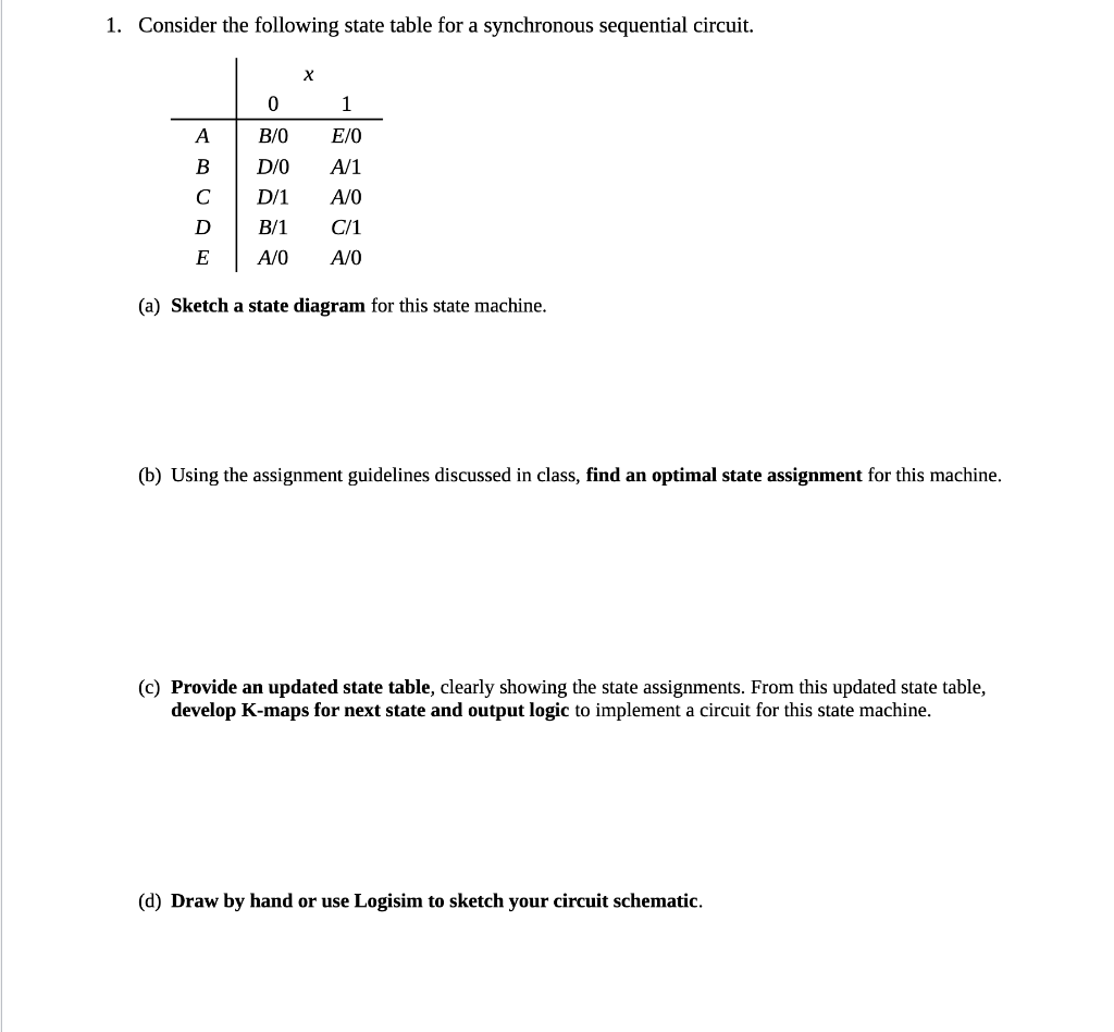 Solved 1. Consider the following state table for a | Chegg.com