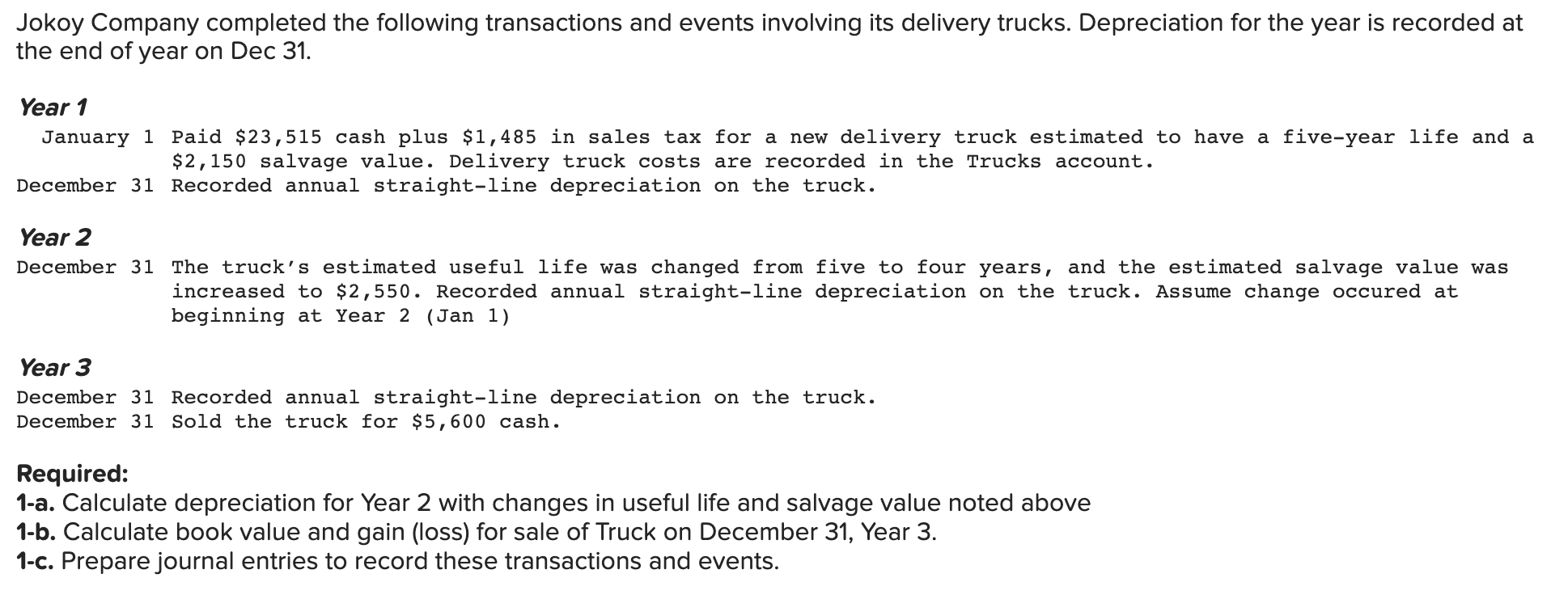 Solved Jokoy Company completed the following transactions | Chegg.com