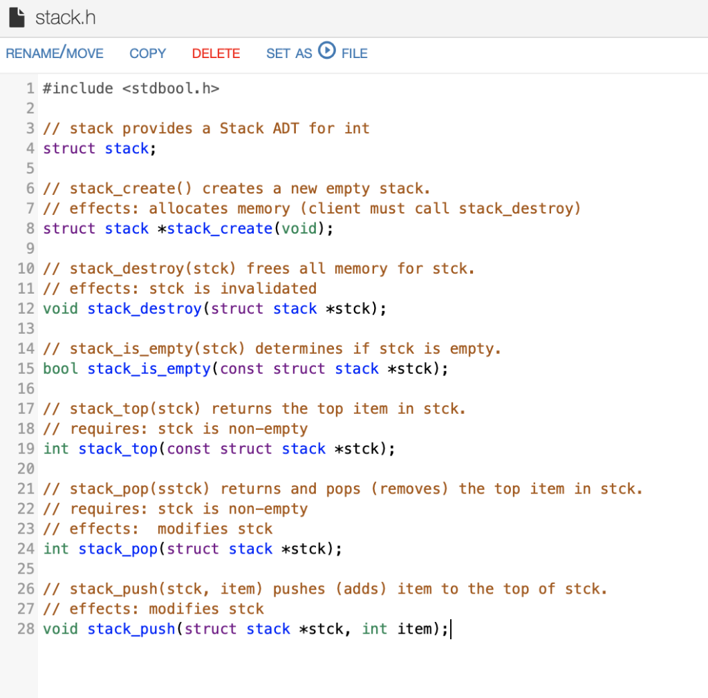 Solved stack.h RENAME/MOVE COPY DELETE SET AS FILE 1 | Chegg.com