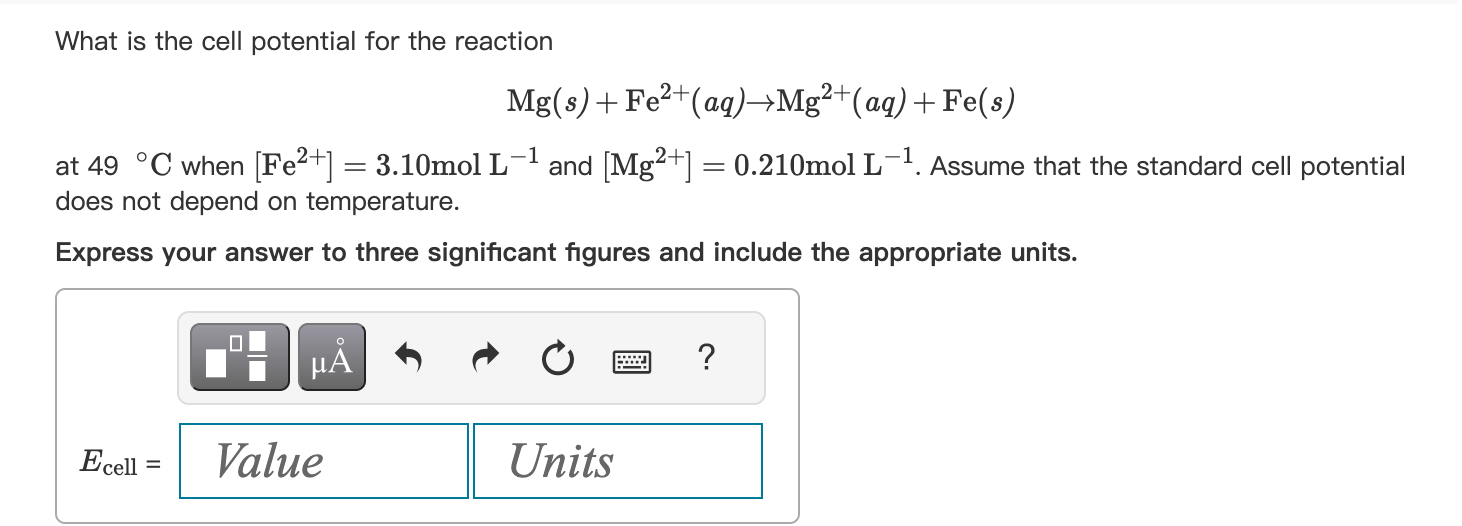 Solved What Is The Cell Potential For The Reaction | Chegg.com