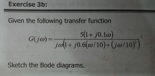 Solved Exercise 3b: Given The Following Transfer Function | Chegg.com