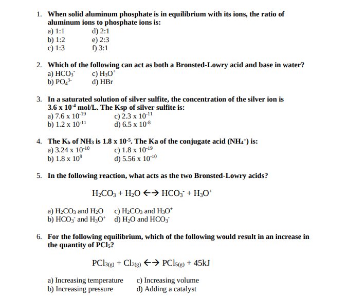 Solved 1. When solid aluminum phosphate is in equilibrium | Chegg.com