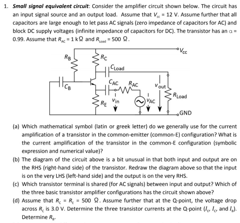 Solved 1. Small Signal Equivalent Circuit: Consider The | Chegg.com