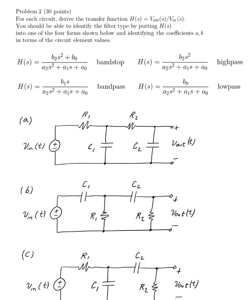 Solved Problem 2 (30 points) For each circuit, derive the | Chegg.com