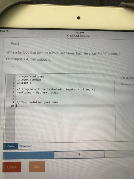 Solved Pad令 7:02 PM 4 learn.zybooks.com Reset write a for | Chegg.com