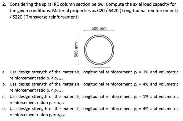 2. Considering the spiral RC column section below. | Chegg.com