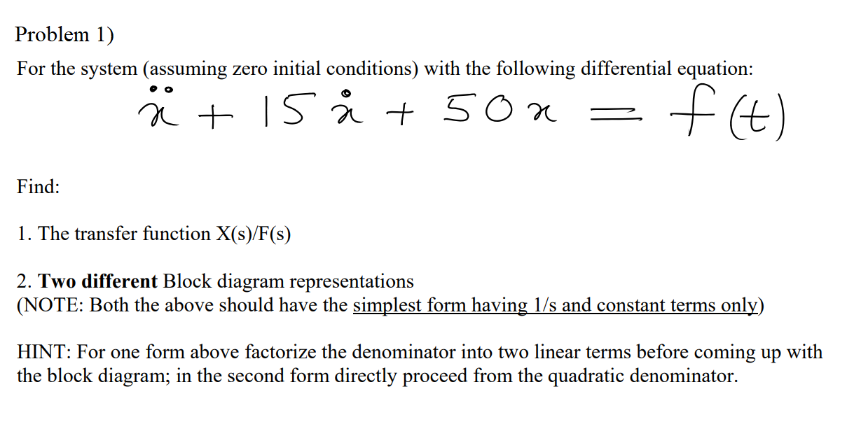 Problem 1 For The System Assuming Zero Initial Chegg Com