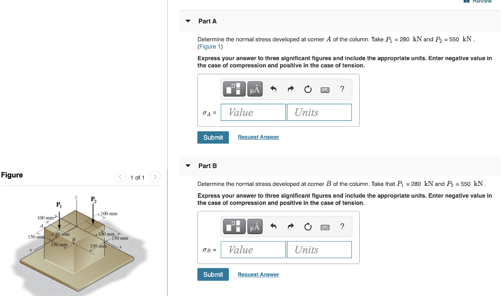 Solved 1 Review Part A Determine the normal stress developed | Chegg.com