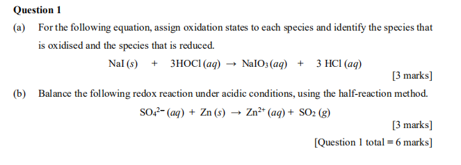 For The Following Equation Assign Oxidation States Chegg 