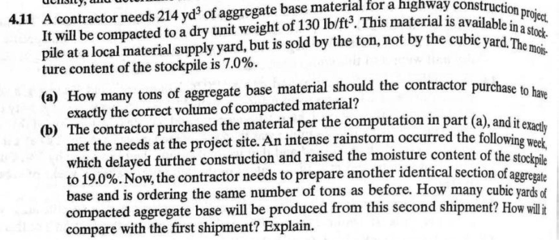 Solved 4.11 A contractor needs 214yd3 of aggregate base