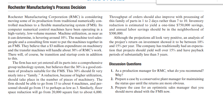 rochester manufacturing process decision case study