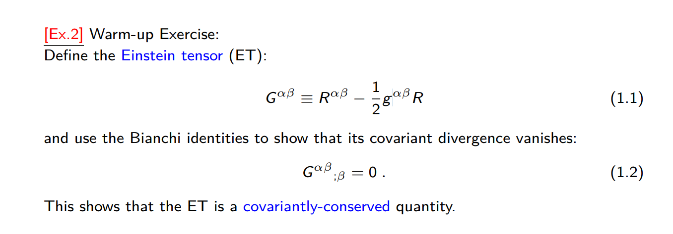 Solved [Ex.2] Warm-up Exercise: Define the Einstein tensor | Chegg.com