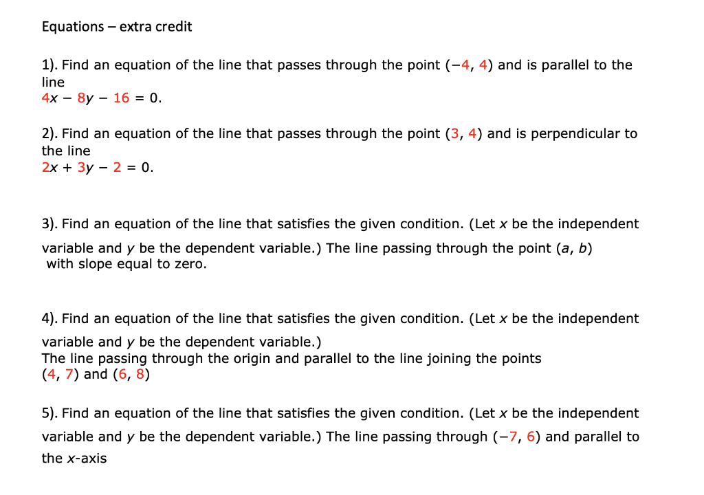 Solved Equations - extra credit 1). Find an equation of the | Chegg.com