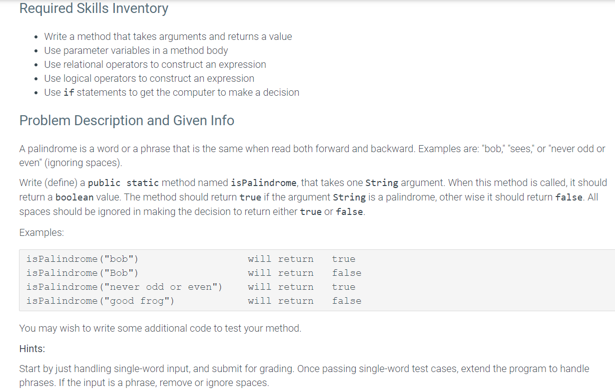Solved Required Skills Inventory • Write a method that takes | Chegg.com