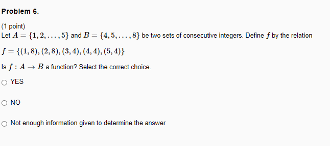 Solved Problem 6. (1 Point) Let A = {1,2,...,5} And B = | Chegg.com