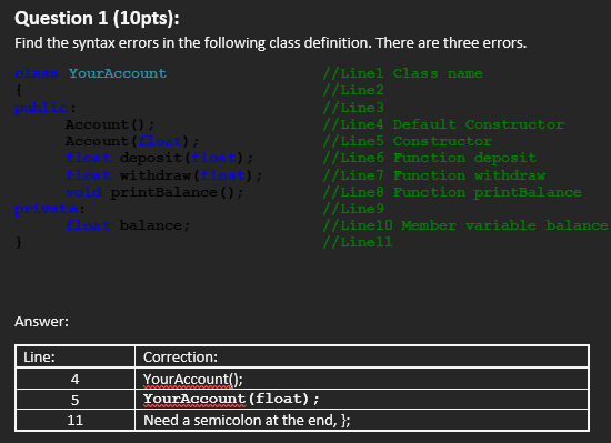 PLEASE CODE IN C++Assume the definition of the class | Chegg.com