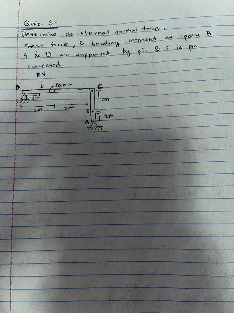Solved Quiz 3: Determine the internal normal force, shear | Chegg.com