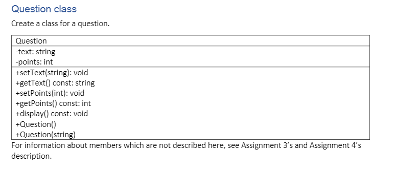 Solved Question class Create a class for a question. | Chegg.com