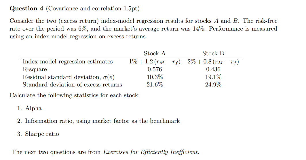 Solved Question 4 (Covariance and correlation 1.5pt) | Chegg.com