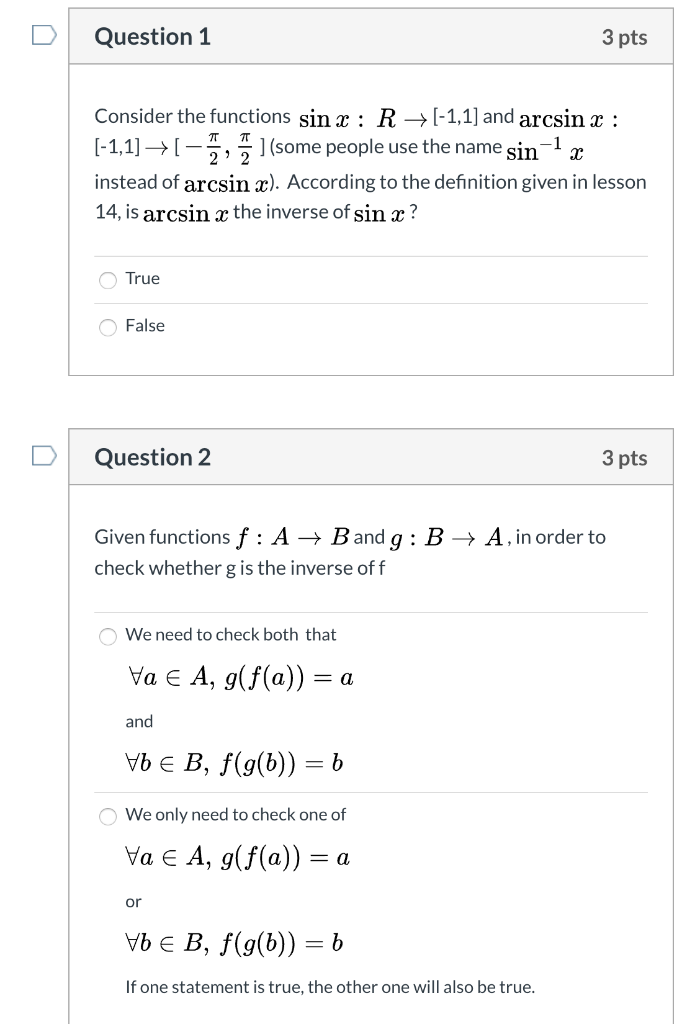 Solved Question 1 3 pts Consider the functions sin x: R | Chegg.com