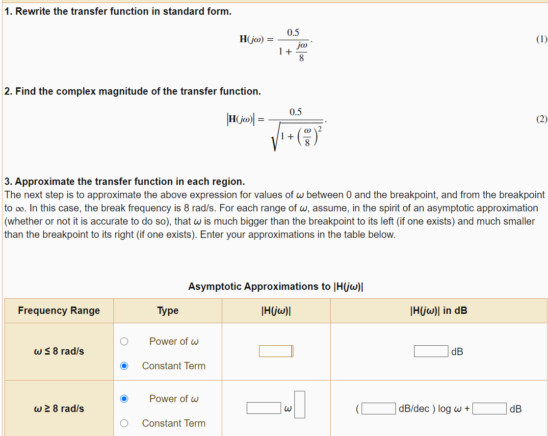 Solved 1. Rewrite the transfer function in standard form. | Chegg.com