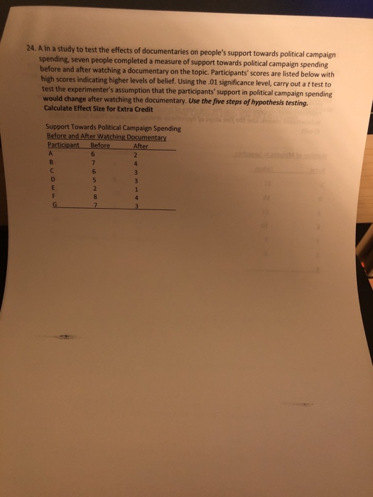 Solved 24. A In a study to test the effects of documentaries | Chegg.com