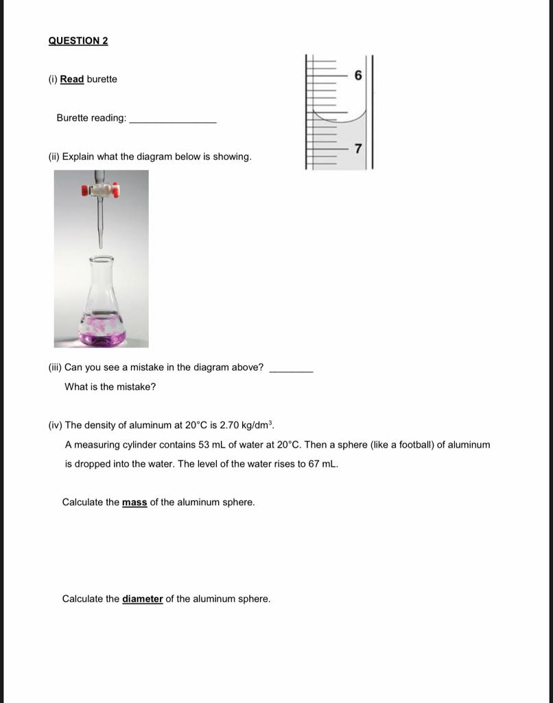 Solved QUESTION 2 (i) Read burette Burette reading: (ii) | Chegg.com