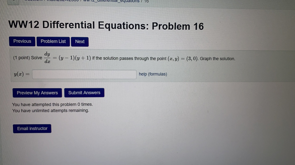 Solved (1 point) Solve dydx=(y−1)(y+1) if the solution | Chegg.com