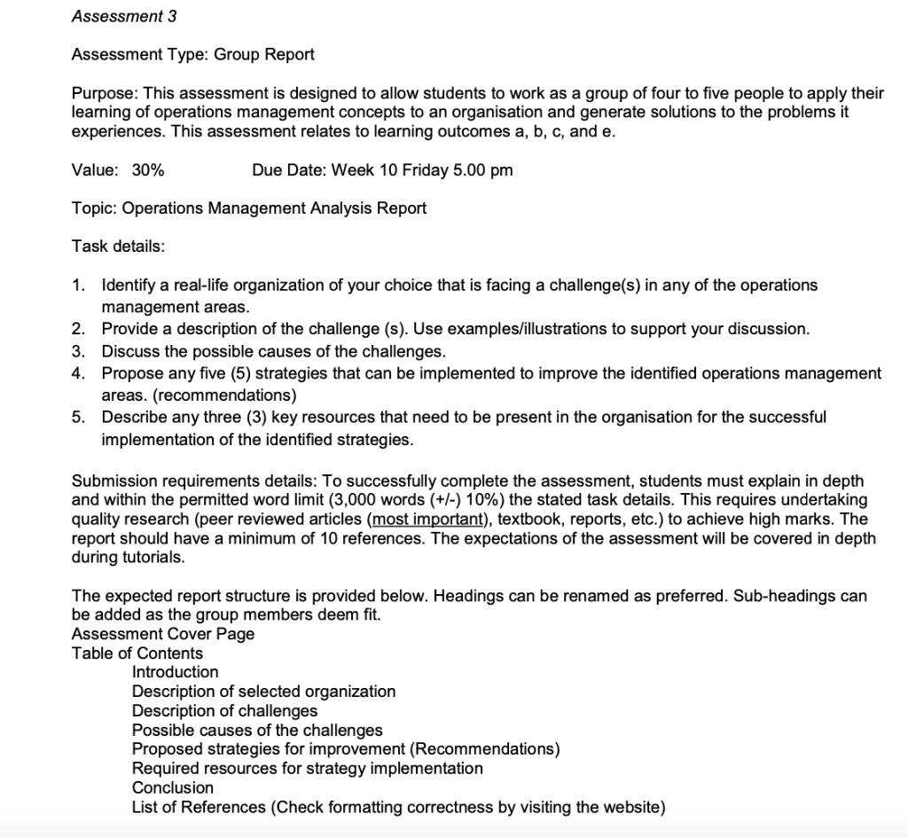 Solved Assessment 3 Assessment Type: Group Report Purpose: | Chegg.com