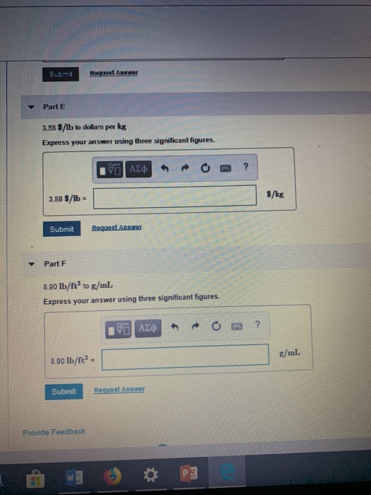 Solved Submit Part E A.es $ Lb To Dollars Per Kg Express 