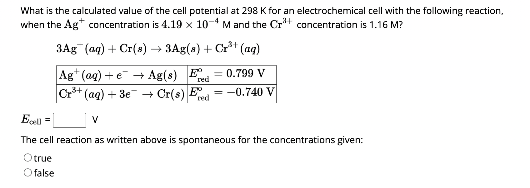Solved What is the calculated value of the cell potential at | Chegg.com
