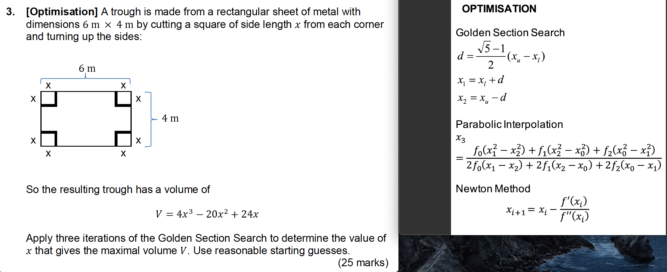 Solved OPTIMISATION 3. [Optimisation] A trough is made from | Chegg.com