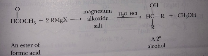 Solved OH magnesium H.O. HI alkoxide HCOCH, +2 RMgX- -m- | Chegg.com